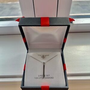 2 piece Sterling Silver Diamond Necklace Set